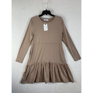 Panesare Women's Oversized Long Sleeve Dress Tan Size Small New with Tags